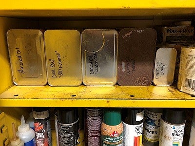 Art materials in flammable cabinet