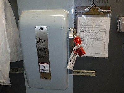 Lockout tagout on electrical panel