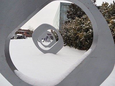 O shaped bike rack in the snow